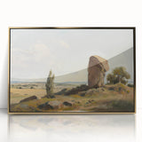 Framed acrylic artwork showcasing a vibrant landscape design with gold accents, ideal for modern home decor. Perfect for adding a touch of elegance to any room.