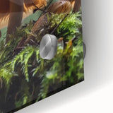 Large abstract floral print in vibrant pink and green hues on acrylic glass.