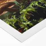 Art deco floral design in muted earth tones on rolled canvas, suitable for dining room or bathroom wall art.