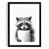 Raccoon Bathroom Wall Art - Modern Black and White Bathroom Decor