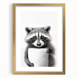 Raccoon Bathroom Wall Art - Modern Black and White Bathroom Decor