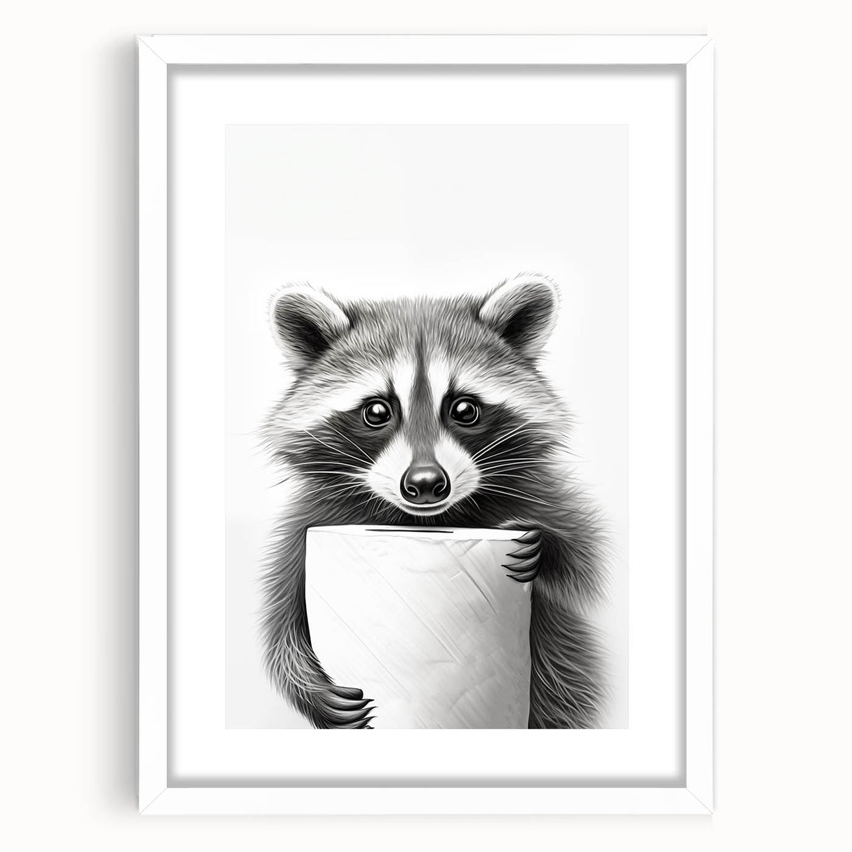 Raccoon Bathroom Wall Art - Modern Black and White Bathroom Decor