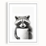 Raccoon Bathroom Wall Art - Modern Black and White Bathroom Decor