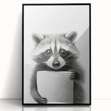 Raccoon Bathroom Wall Art - Modern Black and White Bathroom Decor
