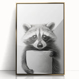 Raccoon Bathroom Wall Art - Modern Black and White Bathroom Decor