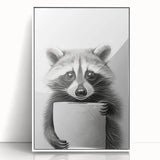 Raccoon Bathroom Wall Art - Modern Black and White Bathroom Decor