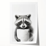 Raccoon Bathroom Wall Art - Modern Black and White Bathroom Decor