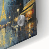 Large abstract wall art of Paris scenery in muted tones on acrylic glass, ideal for dining room ambiance.