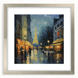 Extra large abstract art print of Paris scenery in textured silver frame, ideal for living room decor.