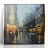 Art Deco poster of Paris scenery in muted gold tones on framed acrylic, suitable for modern art wall decor or nursery.