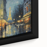 Extra large black wall art depicting a textured Paris scene in colorful art style on framed canvas.