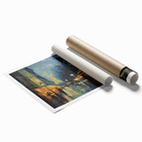 Extra large rolled print of a Parisian street scene in muted colors, ideal for classy bathroom wall art.