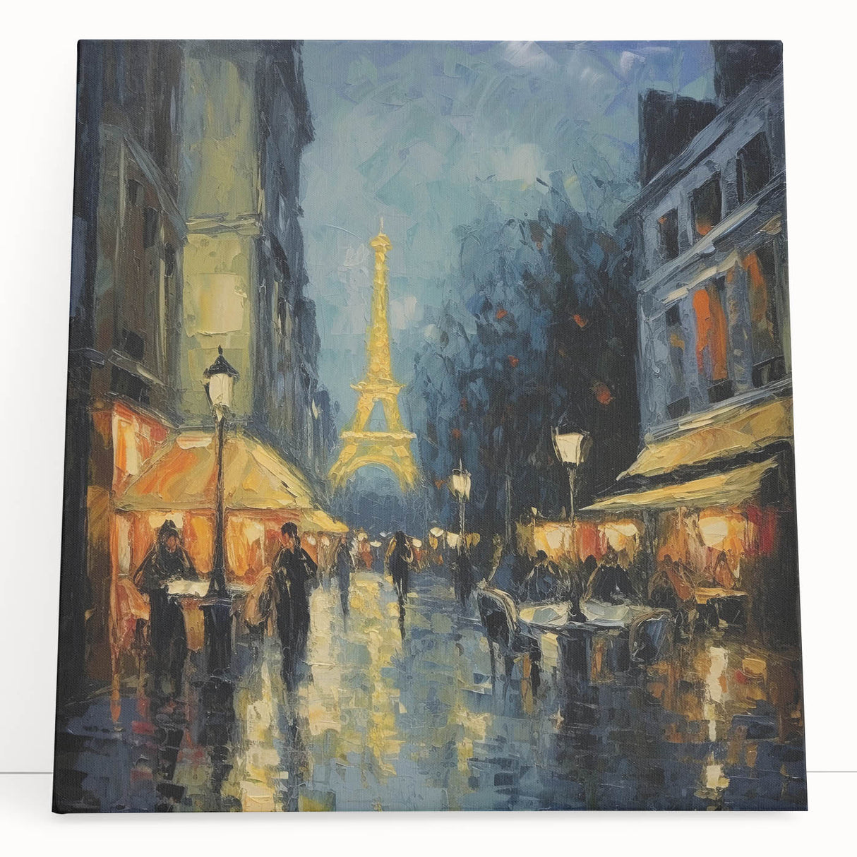 Black and white photograph of the Eiffel Tower on a large stretched canvas, suitable for kitchen wall art.