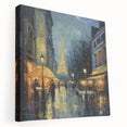 Parisian street scene on large stretched canvas with muted earth tones, ideal for kitchen wall art.