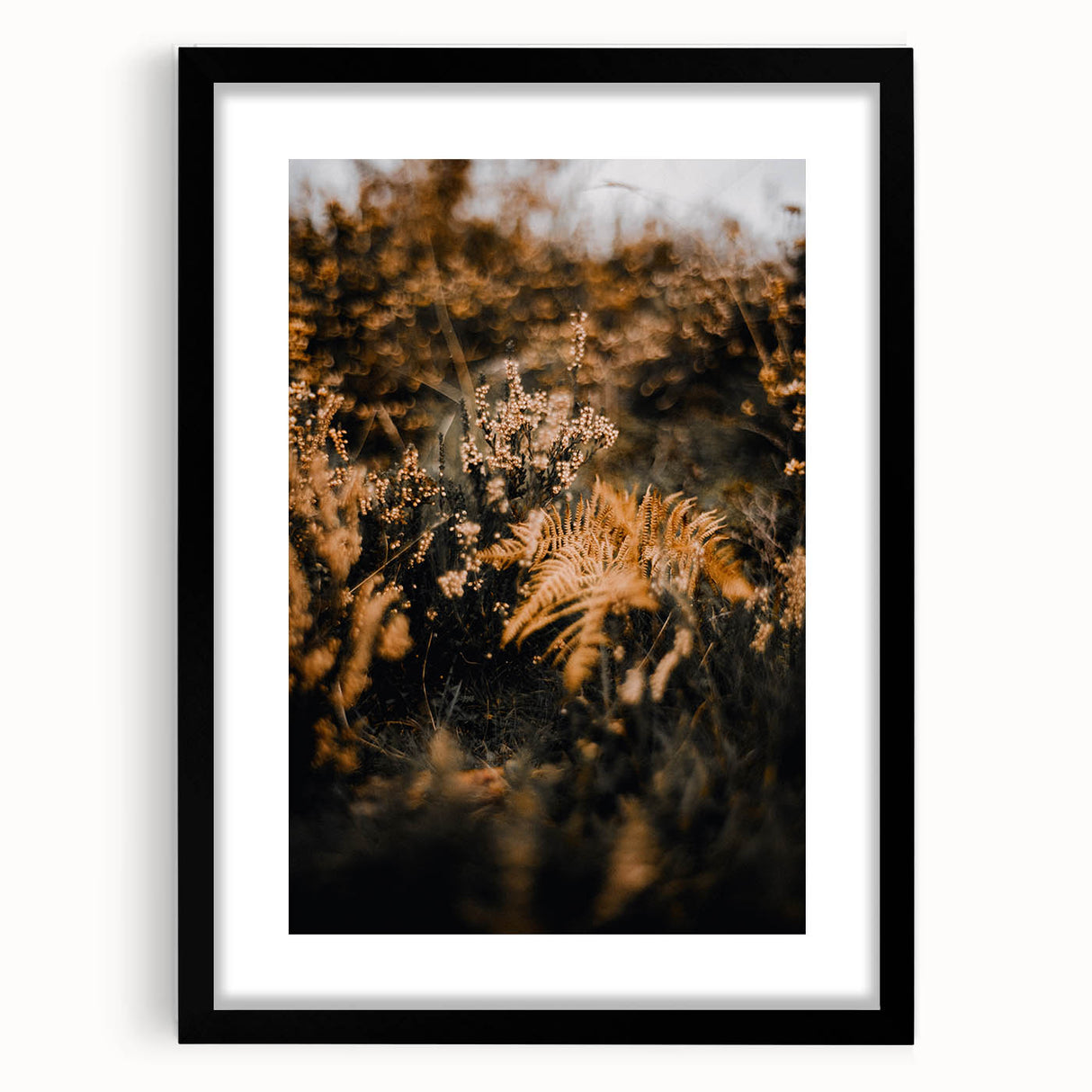 Extra large abstract art print featuring vibrant autumn hues on a textured canvas, framed in black.