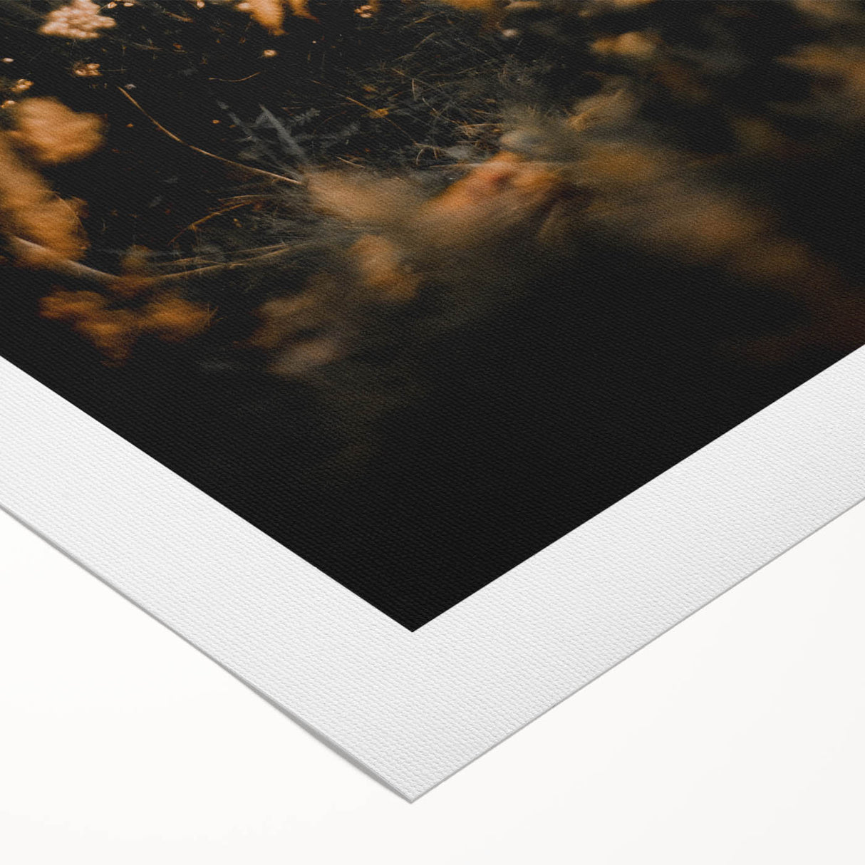Art deco poster featuring a stylized fall landscape in warm orange and brown tones on rolled canvas.