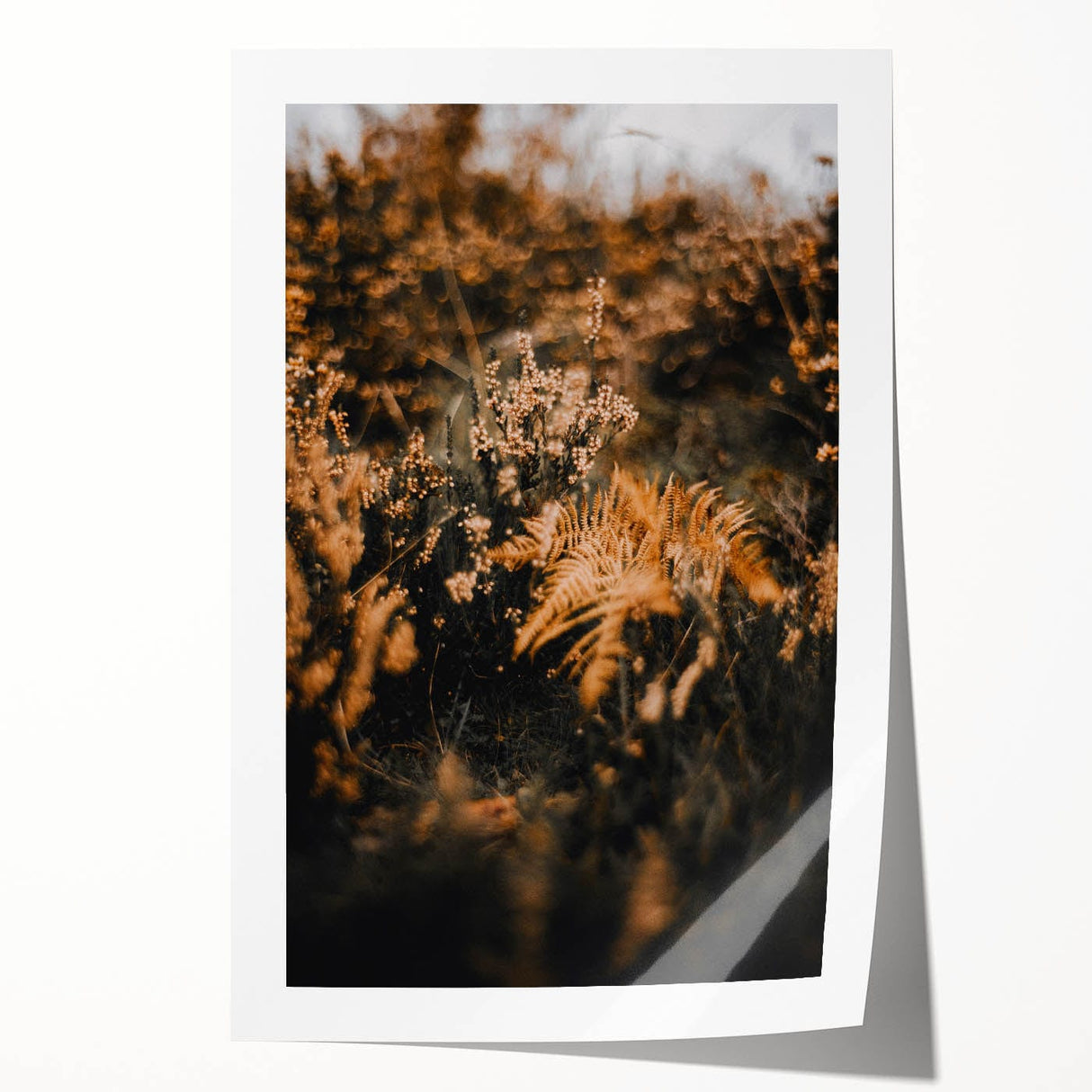 Extra large rolled canvas print featuring autumnal floral patterns in warm orange and brown tones.
