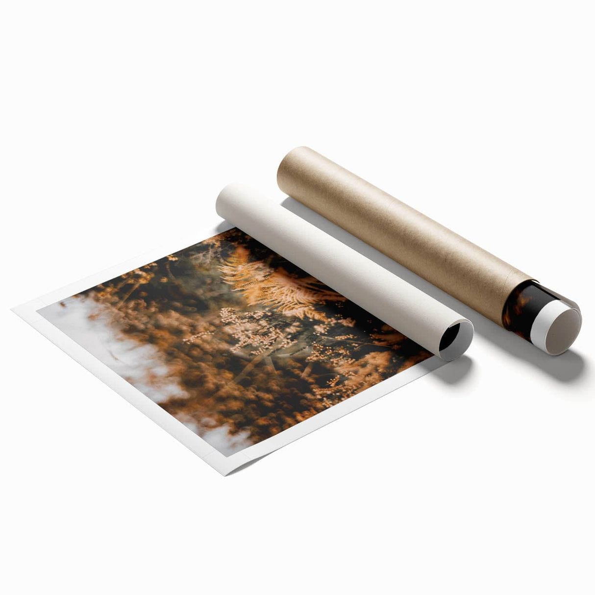 Extra large rolled print featuring an autumn-themed floral design in earthy tones.