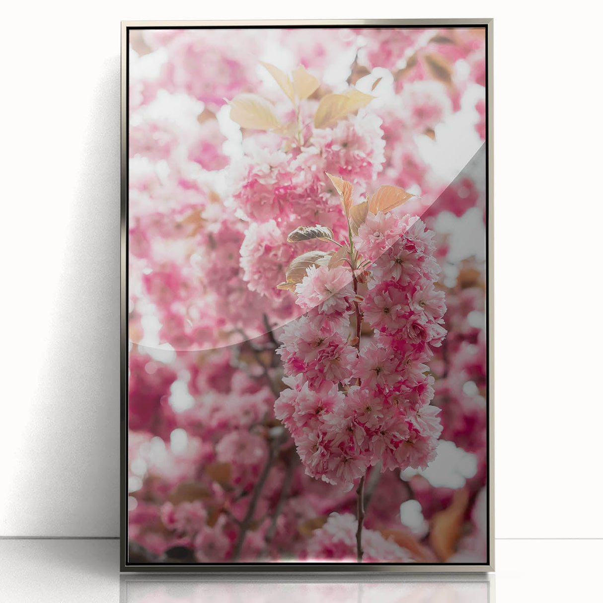 Mid-century modernist art depicting spring season in pastel shades on silver-framed acrylic, suitable for nursery wall art.