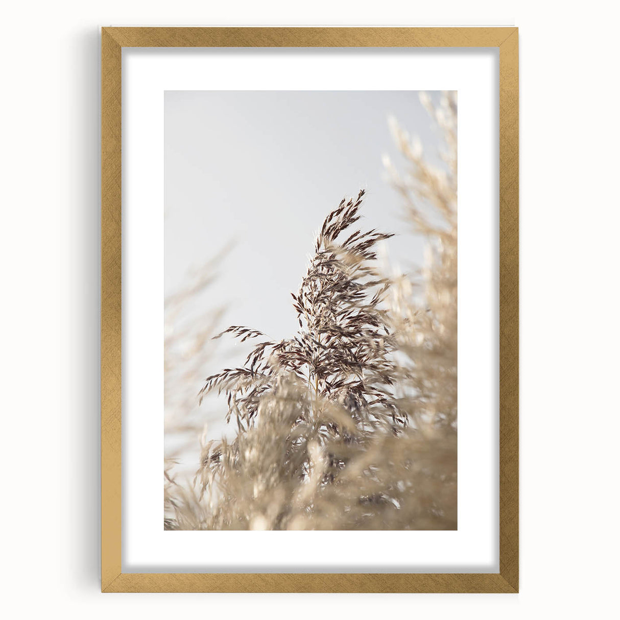 Extra large abstract art print featuring textured swirls in warm summer hues, framed in gold, ideal for living room decor.