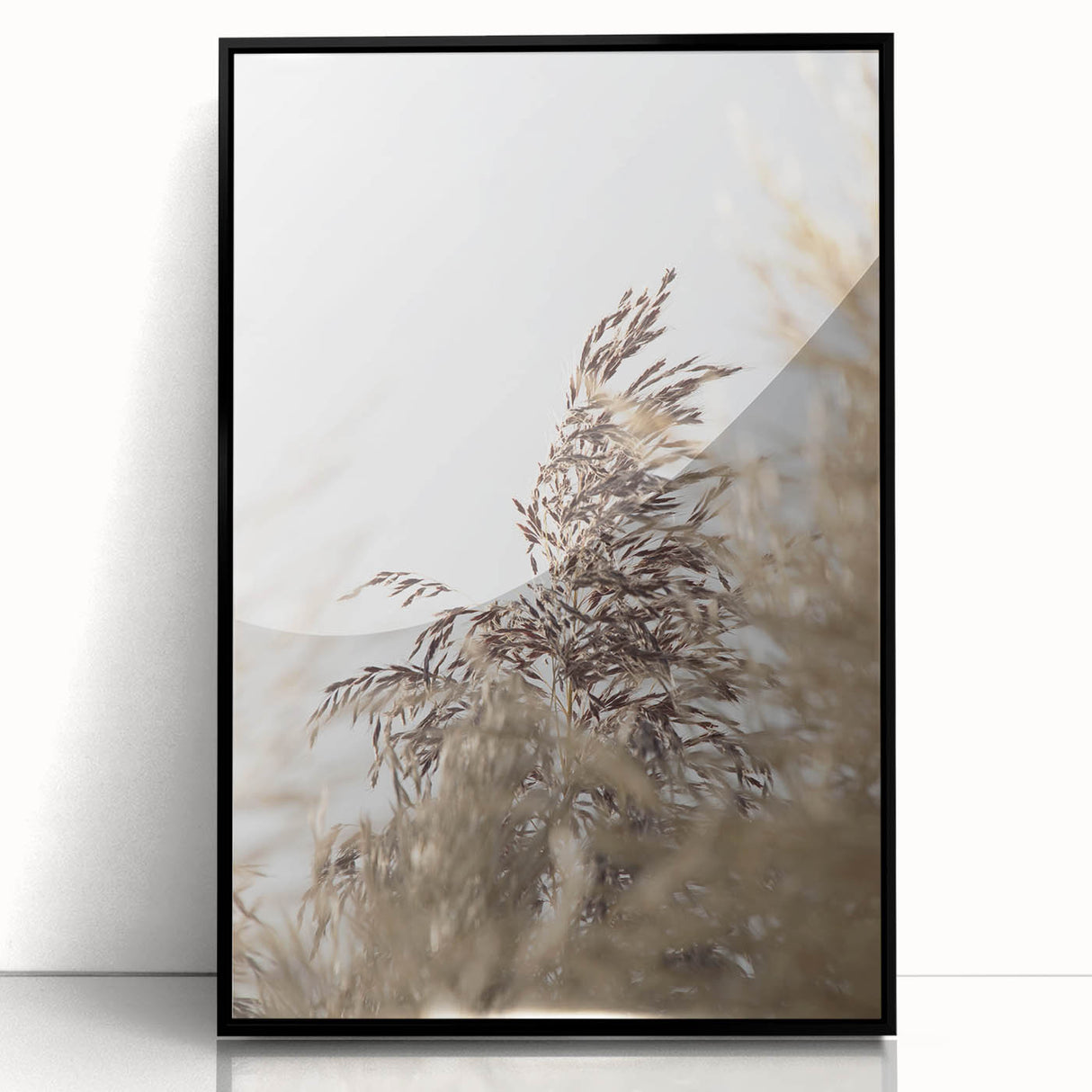 Large abstract wall art featuring swirling summer tones in mid-century modernist style, framed in black acrylic.
