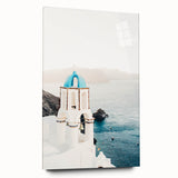 Large abstract wall art in blue and white tones on acrylic glass, suitable for bedroom or dining room decor.