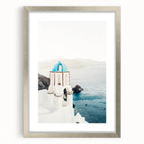 Textured abstract art print in cool blue and gray tones on a framed canvas, ideal for modern bedroom decor.