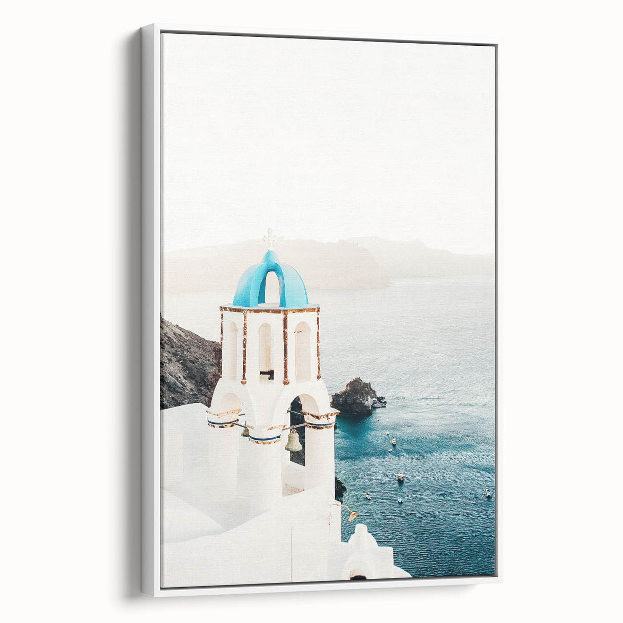 Vintage poster art featuring a colorful abstract design on extra large white-framed canvas, ideal for living room decor.