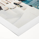 Art deco poster featuring geometric patterns in muted gold and navy tones on rolled canvas, suitable for dining room walls.