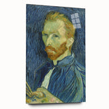 Large abstract wall art on acrylic glass showing vibrant swirls of blue and yellow, ideal for bedroom or dining room decor.