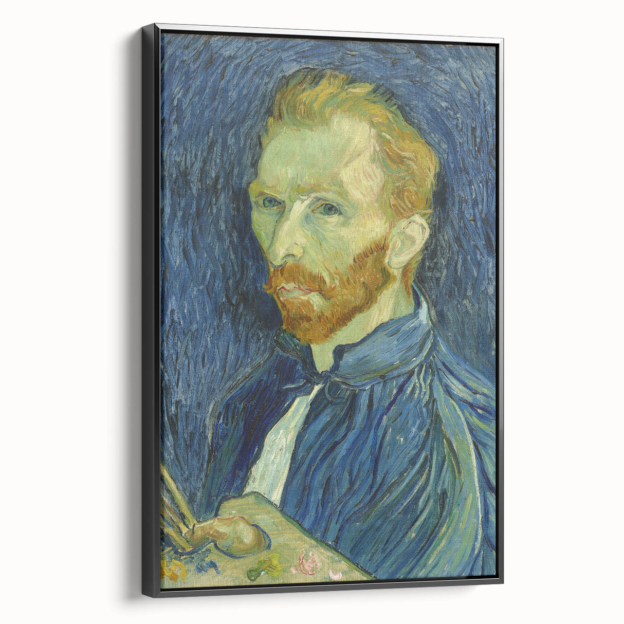 Black and white framed canvas of a Van Gogh landscape painting, ideal for bedroom wall decor.