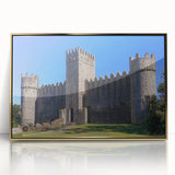 Framed acrylic artwork featuring a stunning landscape with a castle, set against a vibrant sky, elegantly presented in gold for a luxurious touch. Perfect for enhancing home decor.