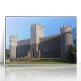 Framed acrylic artwork depicting a serene landscape with a majestic castle, featuring vibrant colors and intricate details, ideal for home decor.