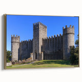 Framed canvas art showcasing a stunning landscape with a castle, highlighted by a gold frame, perfect for home decor and interior design enthusiasts.
