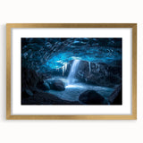 Elegant gold-framed landscape art print depicting a serene cave scene, accented with a stylish mat, perfect for enhancing home decor and interior design aesthetics.