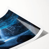 Beautiful rolled print of a stunning landscape featuring intricate cave formations, showcasing warm earthy tones and detailed textures, packaged securely for display.