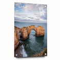 Acrylic glass artwork showcasing a stunning cliff landscape, featuring vibrant colors and intricate details, displayed in a side view with stylish pins. Perfect for enhancing any contemporary decor.