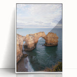 Framed acrylic artwork depicting a stunning cliff landscape with vibrant colors, featuring a white frame, ideal for enhancing modern home decor.