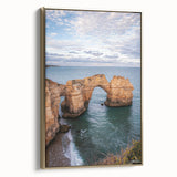 Framed canvas art showcasing a stunning cliff landscape with vibrant colors and gold accents, displayed from a side view, perfect for home decor.