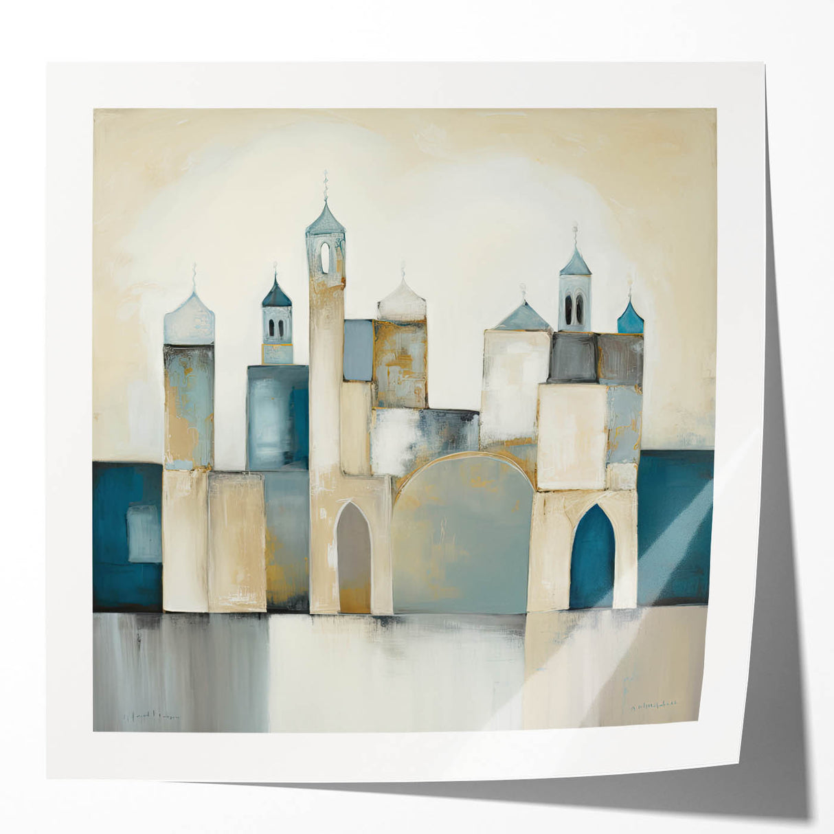 Abstract architectural wall art print showcasing sleek lines and geometric shapes in a glossy finish, ideal for modern home decor or office spaces.