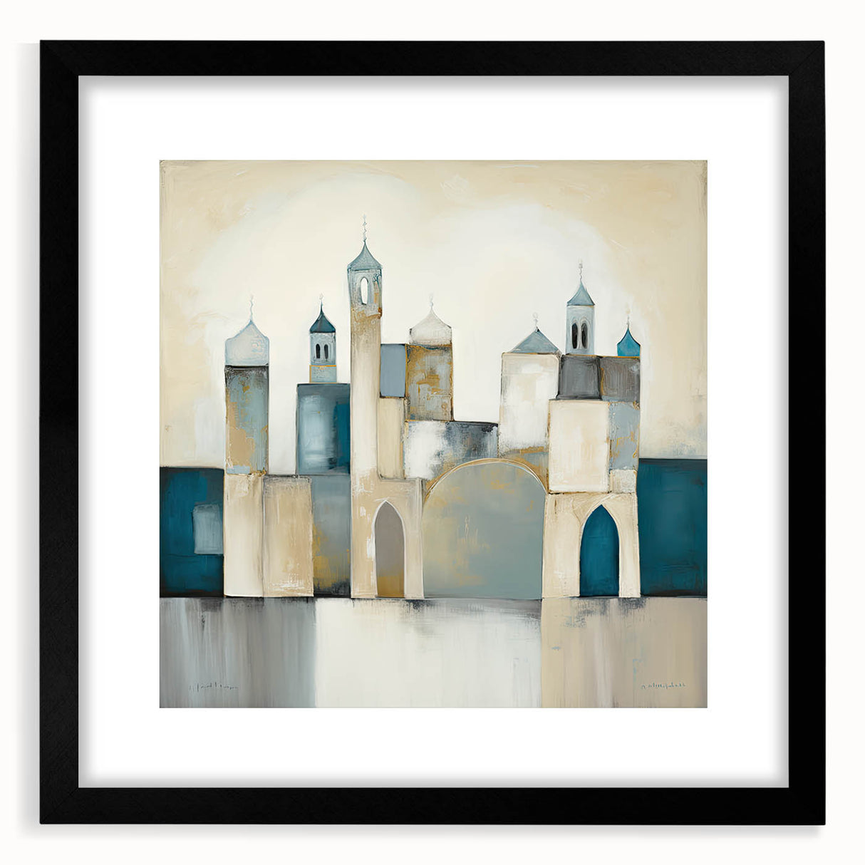 Abstract architectural wall art framed in black, showcasing geometric shapes and lines, perfect for modern decor. Ideal for enhancing contemporary living spaces.