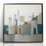 Framed abstract architecture wall art in black acrylic, showcasing geometric shapes and modern design elements, perfect for contemporary home decor.