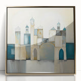 Framed abstract architecture wall art showcasing a striking gold design against a white background, perfect for modern home decor. This acrylic piece adds elegance and sophistication to any room.