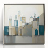 Framed abstract architecture wall art in silver acrylic, showcasing geometric patterns and a modern design, ideal for contemporary home decor.