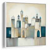 Framed abstract architecture wall art showcasing a modern design with white tones and geometric shapes, perfect for contemporary home decor.