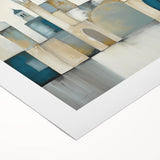 Abstract architectural wall art on a rolled canvas, showcasing geometric shapes and vibrant colors, ideal for modern home decor. Packaged securely for delivery.