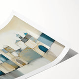 Abstract architecture wall art print showcasing geometric shapes in vibrant colors, rolled and ready for display, emphasizing modern design aesthetics.