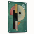 Abstract geometric acrylic glass art piece in side view, showcasing vibrant colors and intricate pin details, ideal for modern home decor or art collection.
