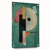 Abstract geometric acrylic glass art piece in side view, showcasing vibrant colors and intricate pin details, ideal for modern home decor or art collection.