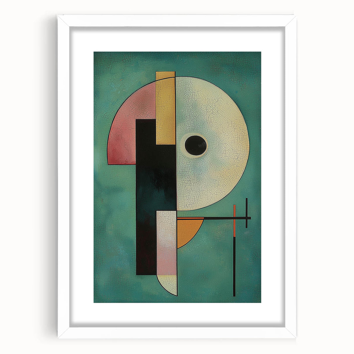 Abstract geometric frame in white with a mat, showcasing a modern design. The front view highlights clean lines and a minimalist aesthetic, perfect for contemporary decor.